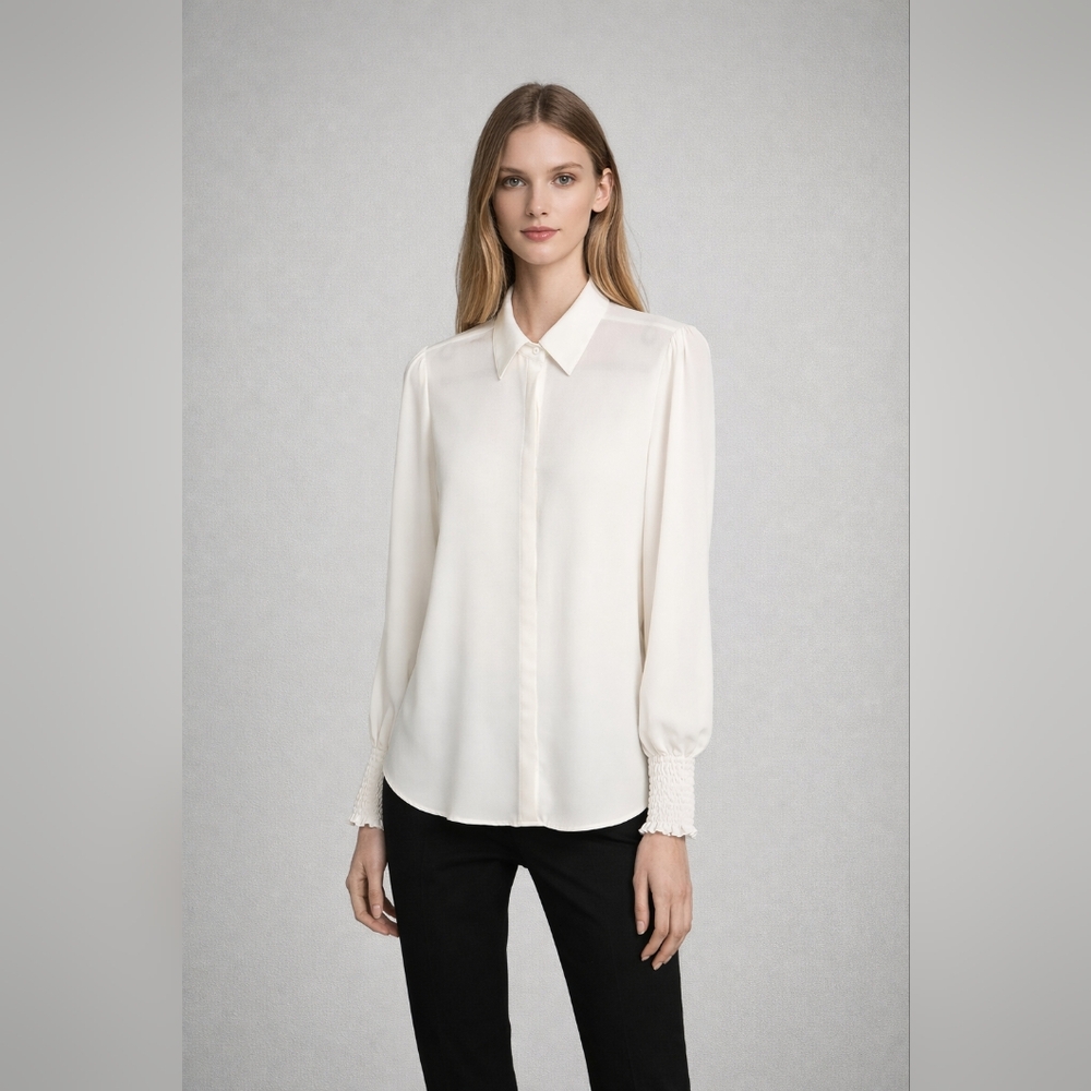 Express Size XS Cream Button Down Shirt Smoking Details Cuffs